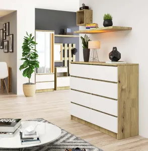 Ak furniture Komoda Kuba 120 cm 8 zásuviek dub artisan/biela