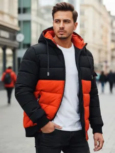 Trendy zimná bunda s kapucňou čierna a oranžová