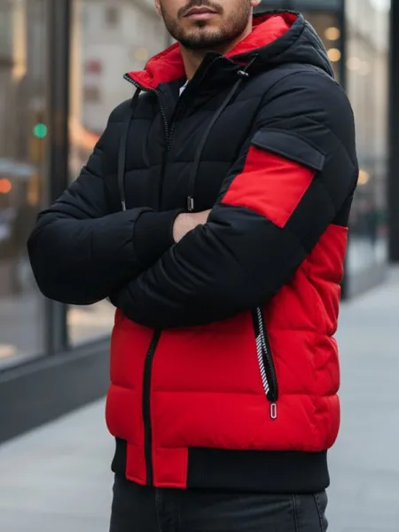 Trendy zimná bunda s kapucňou čierna a červená