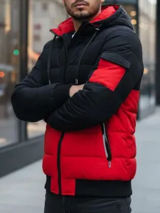 Trendy zimná bunda s kapucňou čierna a červená