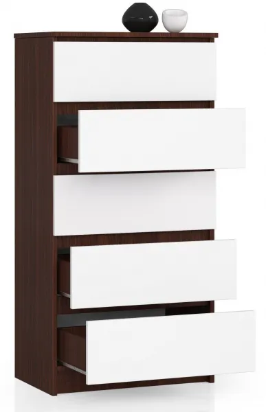 Ak furniture Komoda Kuba 60 cm - 5 zásuviek wenge/biela
