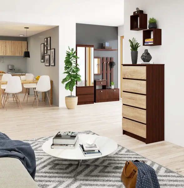Ak furniture Komoda Kuba 60 cm - 5 zásuviek wenge/sonoma