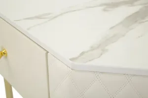 Mauro Ferretti Rohový konzolový stolek Sharon 60 cm ekokůže krémový/zlatý