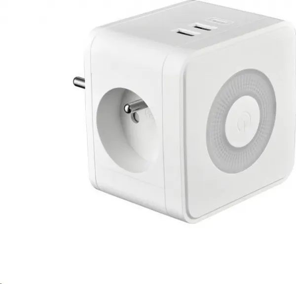 Viking síťový adaptér Y23L, 2x 230 V, 1x USB-A, 2x USB-C, dotykové světlo, bílá