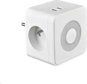 Viking síťový adaptér Y23L, 2x 230 V, 1x USB-A, 2x USB-C, dotykové světlo, bílá