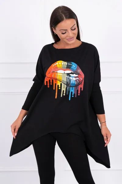 Legínovo Oversize blúzka s potlačou dúhových pier biela Farba: Zelená, Veľkosť: UNI
