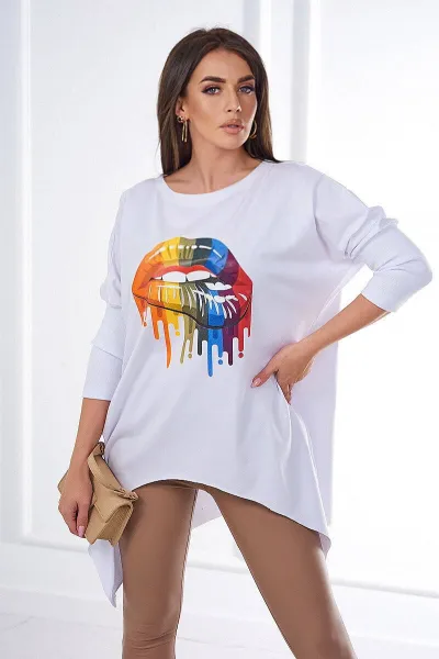 Legínovo Oversize blúzka s potlačou dúhových pier biela Farba: Zelená, Veľkosť: UNI