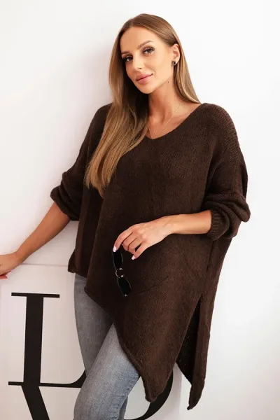Legínovo Asymetrický vlnený dámsky sveter Plus Size s V výstrihom čierny Farba: Čierna, Veľkosť: UNI