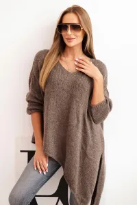 Legínovo Asymetrický vlnený dámsky sveter Plus Size s V výstrihom čierny Farba: Hnedá, Veľkosť: UNI