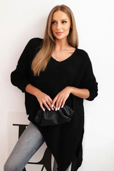 Legínovo Asymetrický vlnený dámsky sveter Plus Size s V výstrihom čierny Farba: Hnedá, Veľkosť: UNI