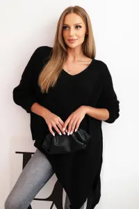Legínovo Asymetrický vlnený dámsky sveter Plus Size s V výstrihom čierny Farba: Hnedá, Veľkosť: UNI
