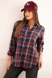 Legínovo Dámska bavlnená košeľa s kockami s predĺženým zadným dielom béžová Farba: Čierna, Veľkosť: UNI
