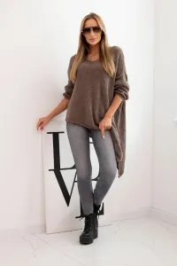 Legínovo Asymetrický vlnený dámsky sveter Plus Size s V výstrihom čierny Farba: Hnedá, Veľkosť: UNI