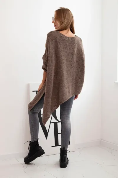 Legínovo Asymetrický vlnený dámsky sveter Plus Size s V výstrihom čierny Farba: Hnedá, Veľkosť: UNI