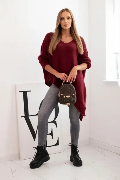 Legínovo Asymetrický vlnený dámsky sveter Plus Size s V výstrihom čierny Farba: Hnedá, Veľkosť: UNI