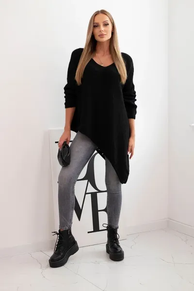 Legínovo Asymetrický vlnený dámsky sveter Plus Size s V výstrihom čierny Farba: Hnedá, Veľkosť: UNI