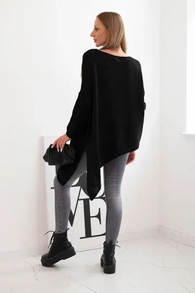 Legínovo Asymetrický vlnený dámsky sveter Plus Size s V výstrihom čierny Farba: Hnedá, Veľkosť: UNI