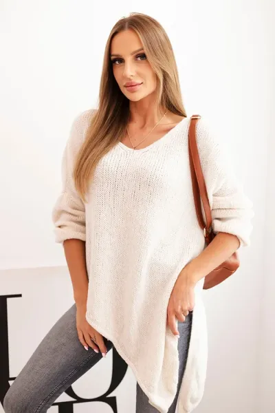 Legínovo Asymetrický vlnený dámsky sveter Plus Size s V výstrihom čierny Farba: Hnedá, Veľkosť: UNI