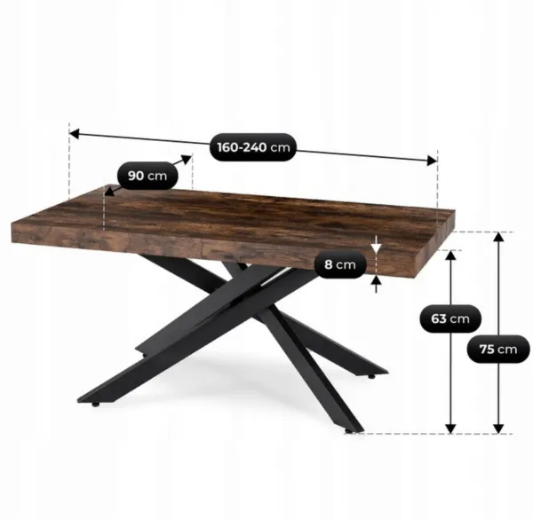 JAKS Rozkladací stôl Hampton čierny 160 - 240 cm rustikálny dub