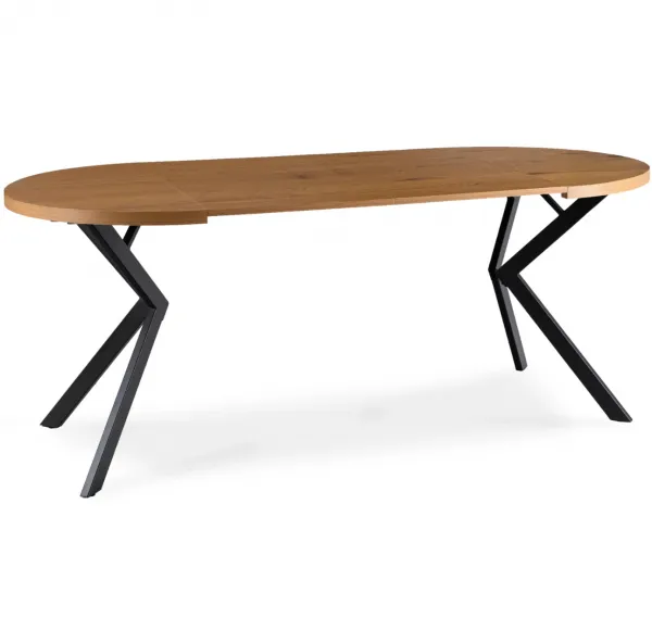 JAKS Okrúhly rozkladací stôl čierny 90 - 190 cm zlatý dub Lugo