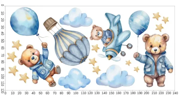 Nálepkanastenudochlapčenskejdetskejizby-medvedíkŠírka:100cm|Dĺžka:200cm