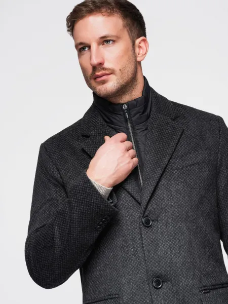 Ombre Unbuttoned men's wool blend coat - graphite