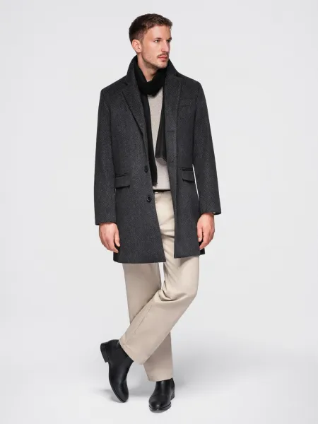 Ombre Unbuttoned men's wool blend coat - graphite