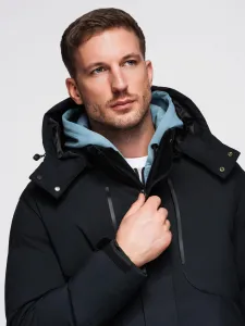 Ombre Men's winter jacket with detachable hood in waterproof material - black