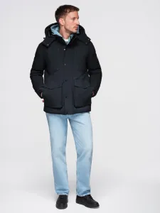 Ombre Men's winter jacket with detachable hood in waterproof material - black