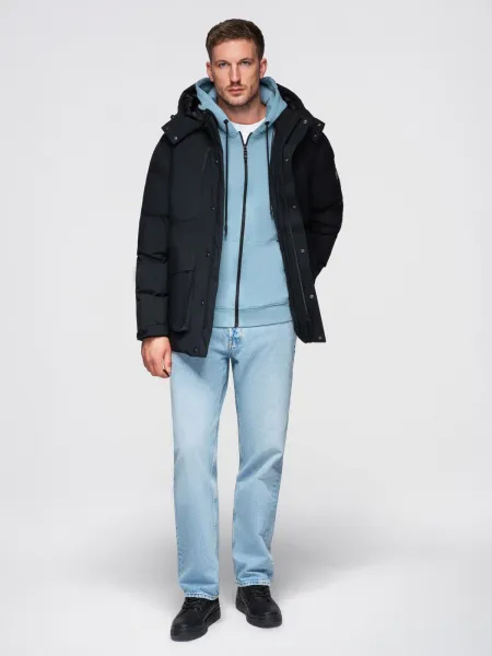 Ombre Men's winter jacket with detachable hood in waterproof material - black