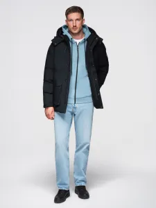 Ombre Men's winter jacket with detachable hood in waterproof material - black