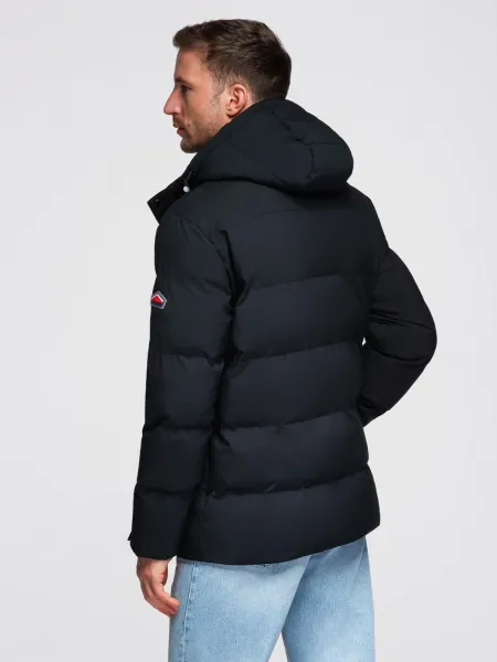 Ombre Men's winter jacket with detachable hood in waterproof material - black