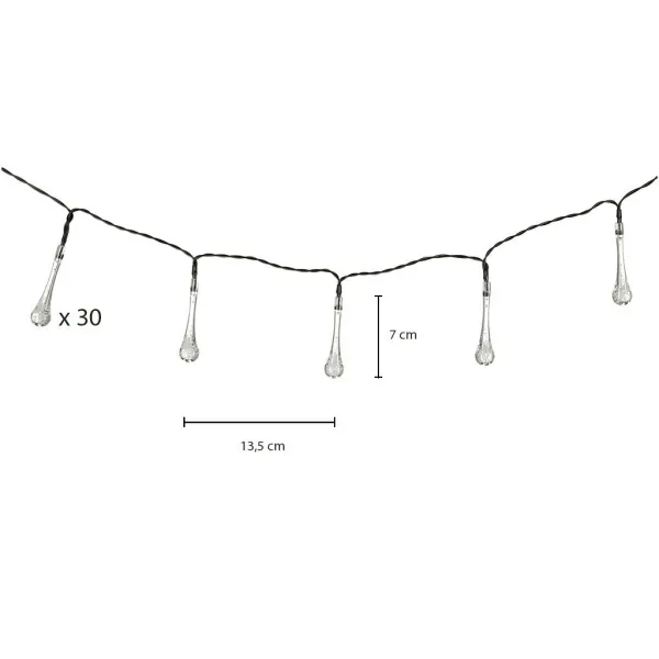 MG Icicle solárna reťaz 30 LED 6.5m, teplá biela