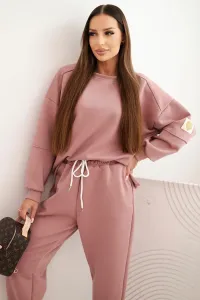 Legínovo Dámsky maslový komplet s voľnou mikinou a nohavicami s nápisom LOVE hnedý Farba: Tmavá camel, Veľkosť: UNI