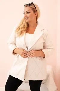 Legínovo Dámska plus size prešívaná bunda s golierom a gombíkom svetlo béžová Farba: Tmavoružová, Veľkosť: UNI