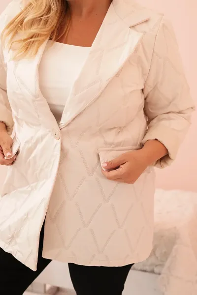 Legínovo Dámska plus size prešívaná bunda s golierom a gombíkom svetlo béžová Farba: Tmavoružová, Veľkosť: UNI