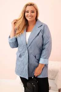 Legínovo Dámska plus size prešívaná bunda s golierom a gombíkom svetlo béžová Farba: Tmavoružová, Veľkosť: UNI