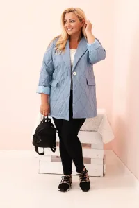 Legínovo Dámska plus size prešívaná bunda s golierom a gombíkom svetlo béžová Farba: Tmavoružová, Veľkosť: UNI