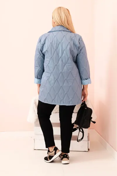 Legínovo Dámska plus size prešívaná bunda s golierom a gombíkom svetlo béžová Farba: Tmavoružová, Veľkosť: UNI