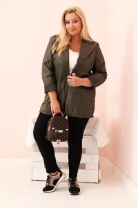 Legínovo Dámska plus size prešívaná bunda s golierom a gombíkom svetlo béžová Farba: Tmavoružová, Veľkosť: UNI