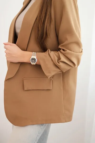 Legínovo Elegantné ťavie sako s klopňami Farba: Tmavobéžová, Veľkosť: UNI