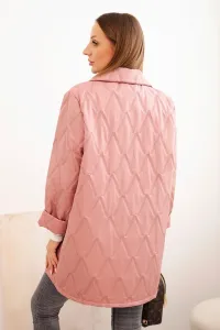 Legínovo Dámska plus size prešívaná bunda s golierom a gombíkom svetlo béžová Farba: Tmavoružová, Veľkosť: UNI