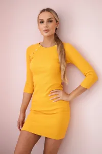 Legínovo Šaty s ozdobnými gombíkmi žltý neón Farba: Hnedá, Veľkosť: UNI