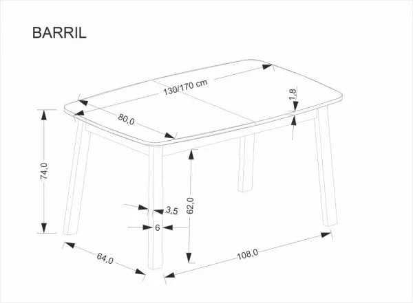HALMAR Rozkládací jídelní stůl Barril 130/170 cm dub artisan/černý