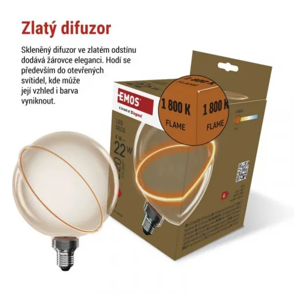 EMOS LED žárovka DECO FLAME G130SRA teplá bílá