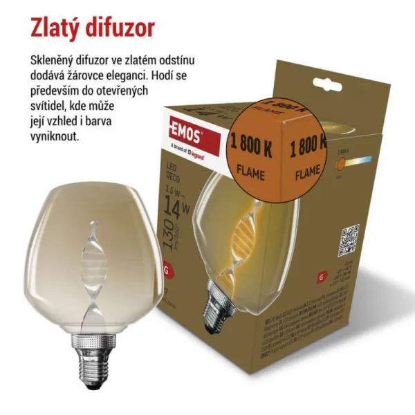 EMOS LED žárovka DECO FLAME S123 I teplá bílá
