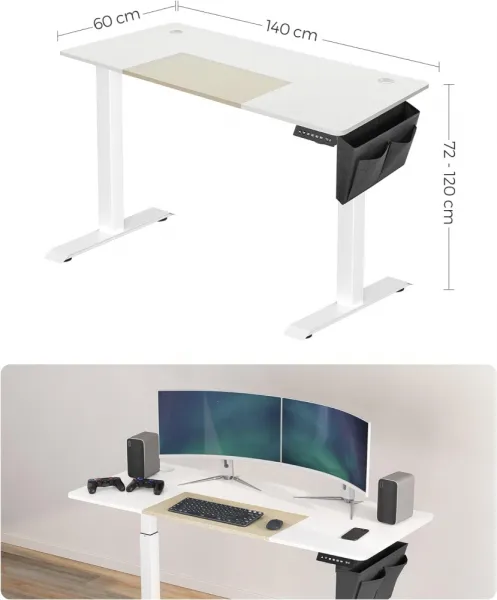 SONGMICS Písací stôl Paradis 140 cm výškovo nastaviteľný biely