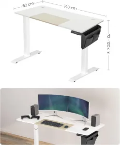 SONGMICS Písací stôl Paradis 140 cm výškovo nastaviteľný biely