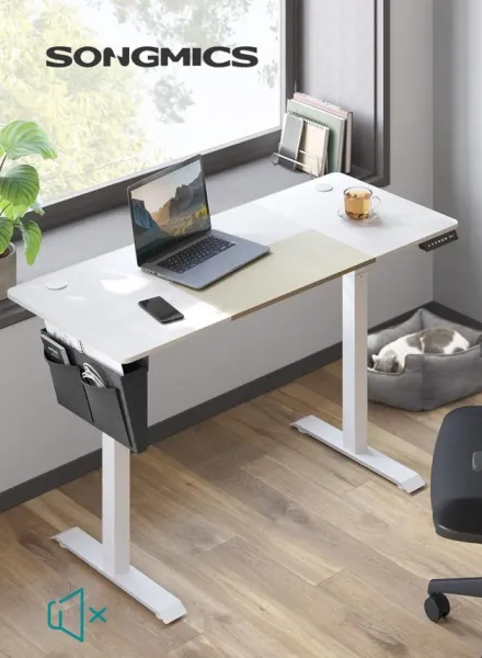 SONGMICS Písací stôl Paradis 140 cm výškovo nastaviteľný biely