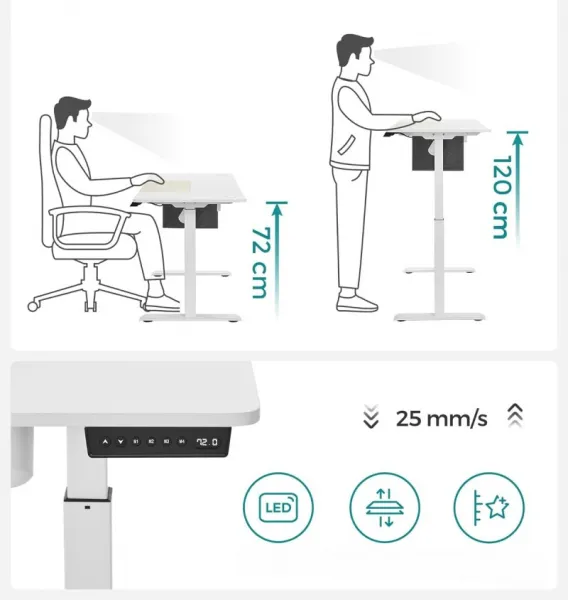 SONGMICS Písací stôl Paradis 140 cm výškovo nastaviteľný biely